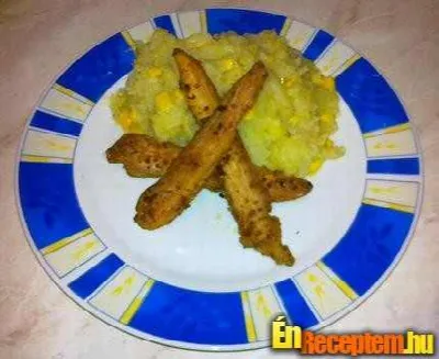 Hagymás, kukoricás burgonya, pácolt sült hússal