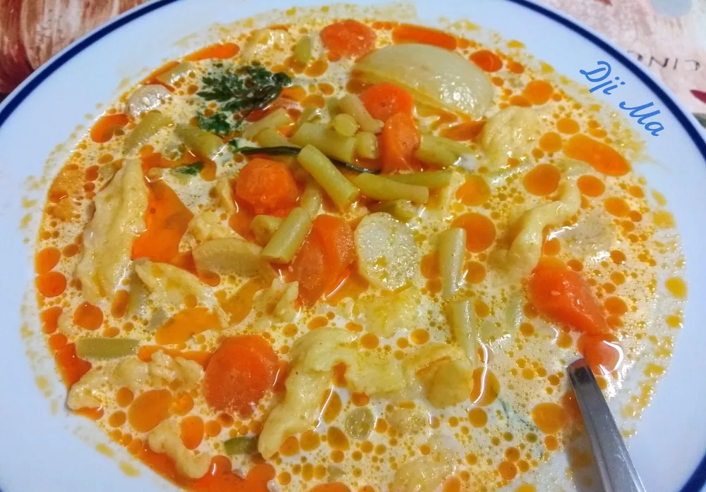 Zöldbableves galuskával